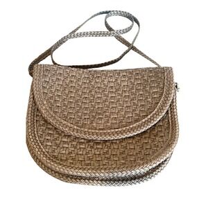 Brown Barbara Bolan Woven Italian Leather Crossbody Bag Boho Mini Vintage 90s